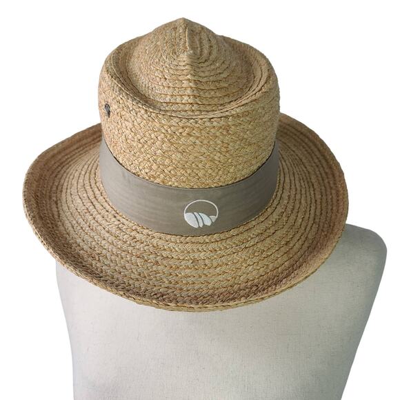 Kate Lord Natural Straw Gambler Hat Khaki Bow Band Cliffs Golf Logo - Picture 2 of 3